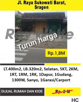 Rumah Dan Kios Jl. Raya Sukowati Barat Sragen Turun Harga #1