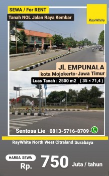 Disewakan Tanah Luas 2500 M2 - Kota Mojokerto  - Jalan Empunala - Jawa Timur - Dekat Sunrise Mall , Alun2 Kota Mojokerto Cocok Buat Segala Usaha #1