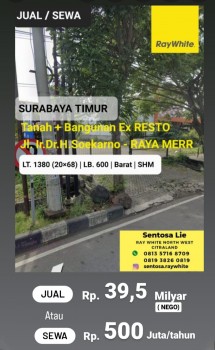 Disewakan Tanah + Bangunan Ex Resto Luas 1380 M2 Komersial Area Nol Jalan Raya Merr Surabaya Timur Cocok Buat Segala Usaha #1