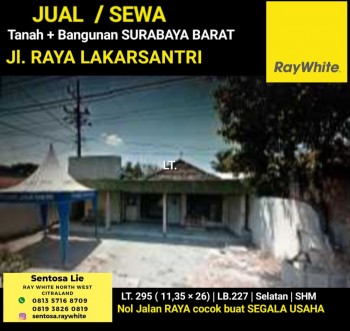 Disewakan 295 M2 Tanah + Bangunan Raya Lakarsantri - Wiyung Surabaya Dekat Pakuwon Mall, Supermall, Ptc #1