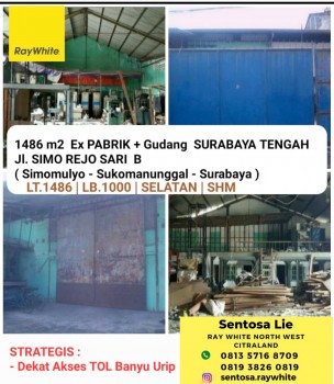 Dijual 1486 M2 Ex Pabrik Gudang Surabaya Tengah Di Jl. Simorejo Sari - Simomulyo - Strategis Pintu Tol Banyu Urip, Gunawangsa Tidar, Tanjungsari , Sukomanunggal #1