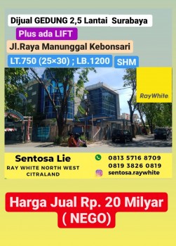 Dijual Gedung Perkantoran Raya Manunggal Kebonsari - Jambangan - Surabaya  - Ada Lift - Bangunan 2,5 Lantai - Lokasi Nol Jalan Raya Komersial Area #1